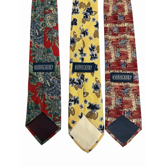 Lands' End Mens 100% Silk Neck Ties Floral Print USA Vintage 80s 90s LOT OF 3 - Picture 2 of 6